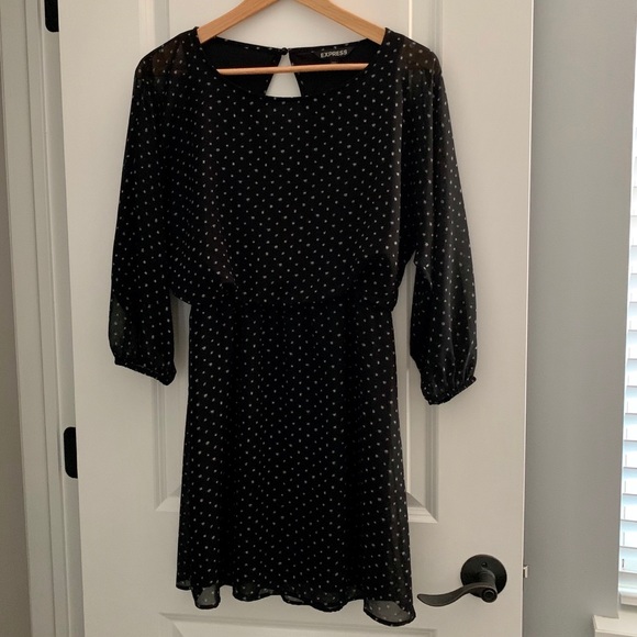 Express: Black Sheer Dress w/ White Speckle Design - Picture 1 of 14